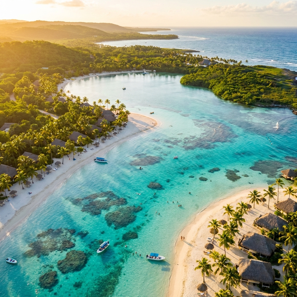 Vista aerea di una laguna turchese nella Repubblica Dominicana